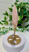 Load image into Gallery viewer, Rose Quartz Moon on Custom Gold Stand