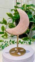 Load image into Gallery viewer, Rose Quartz Moon on Custom Gold Stand
