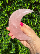 Load image into Gallery viewer, Rose Quartz Moon on Custom Gold Stand