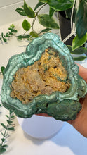 Load image into Gallery viewer, Natural Malachite with Part Polished Front on Custom Black Stand