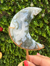 Load image into Gallery viewer, Moss Agate Moon on Stand