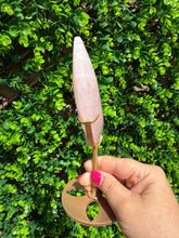 Load image into Gallery viewer, Rose Quartz Moon on Custom Gold Stand