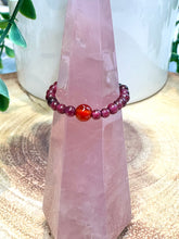 Load image into Gallery viewer, Garnet Stretch Ring with Carnelian Single Bead