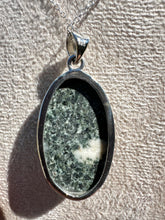 Load image into Gallery viewer, Preseli Bluestone Oval Necklace set in 925 Silver on 18 inch Trace Chain