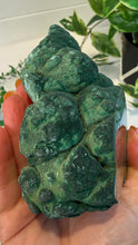 Load image into Gallery viewer, Natural Malachite with Part Polished Front on Custom Black Stand