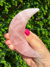 Load image into Gallery viewer, Rose Quartz Moon on Custom Gold Stand