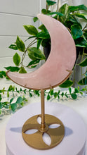 Load image into Gallery viewer, Rose Quartz Moon on Custom Gold Stand