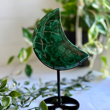 Load image into Gallery viewer, Stunning Malachite Moon on Custom Black Stand
