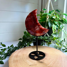 Load image into Gallery viewer, Fire Quartz Moon on Custom Stand|Home Decor|Crystal Moon|Red Hematoid Quartz