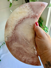 Load image into Gallery viewer, Pink Amethyst with Quartz Moon on Gold Custom Stand|Home Decor|Crystal Collection Piece