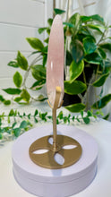 Load image into Gallery viewer, Rose Quartz Moon on Custom Gold Stand
