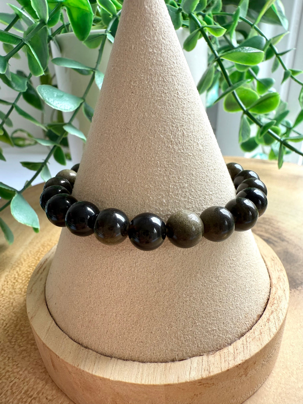 Gold Sheen Obsidian 7/8mm Beaded Stretch Bracelet