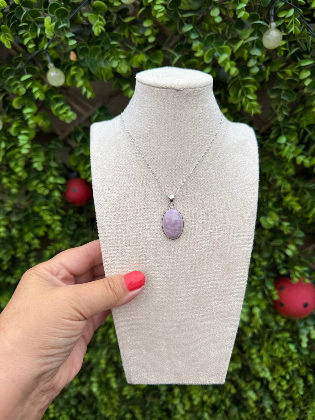 Phosphosiderite Oval Necklace set in 925 Silver on 18 inch Trace Chain