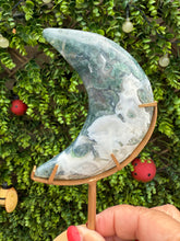 Load image into Gallery viewer, Moss Agate Moon on Stand
