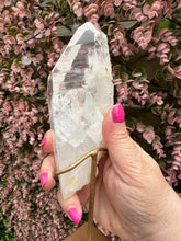 Load image into Gallery viewer, Lemurian on Stand from Brazil|Natural Lemurian|Part Polished Lemurian|Statement Crystal|Crystal Decor|Consciously Sourced
