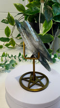 Load image into Gallery viewer, Moss Agate Double Diamond on Stand
