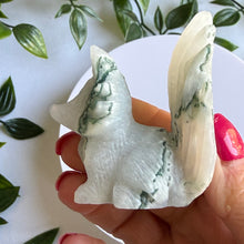 Load image into Gallery viewer, Hand Carved Moss Agate Nine Tail Fox
