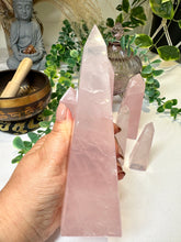 Load image into Gallery viewer, High Grade Rose Quartz Obelisk from Brazil|Crystal Tower|Ethically Sourced|Universal Love|Crystal Point|Natural Rose Quartz
