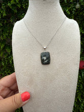 Load image into Gallery viewer, Preseli Bluestone Oblong Necklace set in 925 Silver on 18 inch Trace Chain
