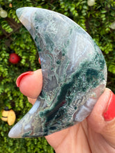 Load image into Gallery viewer, Moss Agate Moon on Stand
