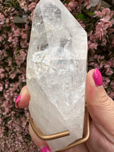 Load image into Gallery viewer, Lemurian on Stand from Brazil|Natural Lemurian|Part Polished Lemurian|Statement Crystal|Crystal Decor|Consciously Sourced
