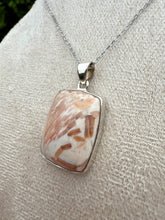 Load image into Gallery viewer, Peach Scolecite Oblong Necklace set in 925 Silver on 18 inch Trace Chain
