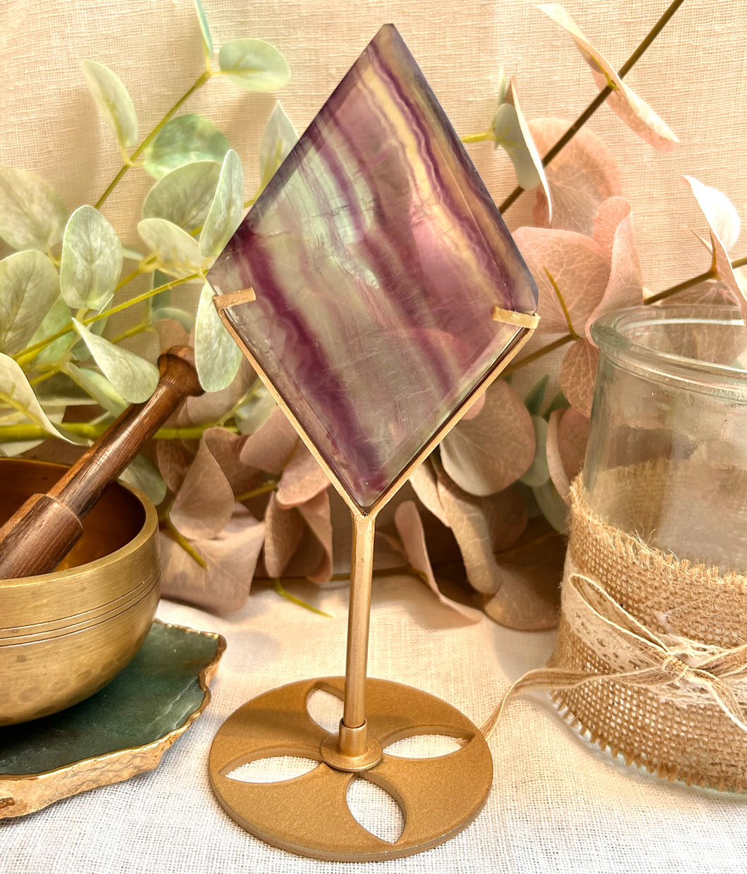 Fluorite Diamond on Stand|Consciously Sourced|Crystal Carving