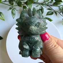 Load image into Gallery viewer, Hand Carved Moss Agate Nine Tail Fox
