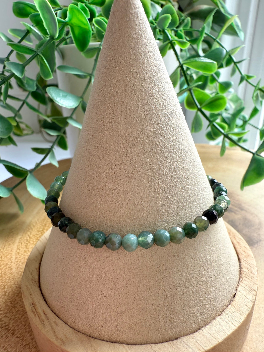 Moss Agate 4mm Faceted Stretch Bracelet