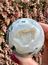 Load image into Gallery viewer, Moss Agate Sphere with stand|Natural Moss Agate|Crystal Sphere|Home Decor|Consciously Sourced
