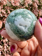 Load image into Gallery viewer, Moss Agate Sphere with stand|Natural Moss Agate|Crystal Sphere|Home Decor|Consciously Sourced
