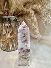 Load image into Gallery viewer, Pink Amethyst with Quartz Point from Brazil|Consciously Sourced Crystals| Natural Pink Amethest|Home Decor|Pink Amethyst Tower
