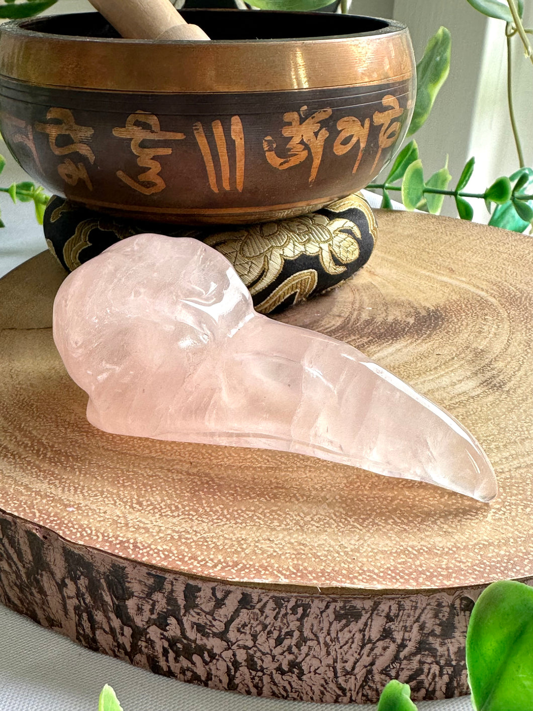 Rose Quartz Raven Skull Carving - Isla