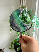 Load image into Gallery viewer, Rainbow Fluorite Moon on Custom Black Stand
