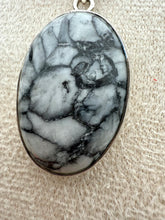 Load image into Gallery viewer, Pinolith Oval Necklace set in 925 Silver on 18 inch Trace Chain
