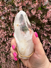 Load image into Gallery viewer, Lemurian on Stand from Brazil|Natural Lemurian|Part Polished Lemurian|Statement Crystal|Crystal Decor|Consciously Sourced
