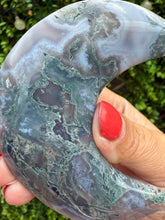 Load image into Gallery viewer, Moss Agate Moon on Stand
