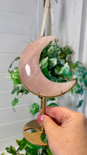 Load image into Gallery viewer, Rose Quartz Moon on Custom Gold Stand
