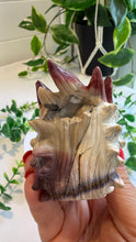 Load image into Gallery viewer, Mookaite Jasper Wolf Head with custom stand|Hand Carved
