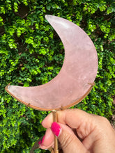 Load image into Gallery viewer, Rose Quartz Moon on Custom Gold Stand
