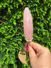 Load image into Gallery viewer, Rose Quartz Moon on Custom Gold Stand
