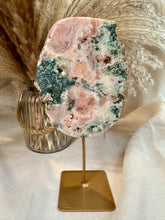 Load image into Gallery viewer, Pink Amethyst Slab with Green Jasper on Stand|Crystals from Brazil|Consciously Sourced|Crystal Decor|Natural Pink Amethyst
