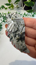 Load image into Gallery viewer, Moss Agate Wings on Stand
