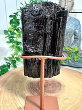 Load image into Gallery viewer, Black Tourmaline on Gold Stand from Brazil
