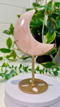 Load image into Gallery viewer, Rose Quartz Moon on Custom Gold Stand
