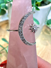 Load image into Gallery viewer, Adjustable 925 Silver Ring with Moon and Star|Boho Jewellery|Finger or Thumb Ring|Statement Ring|Adjustable Rings
