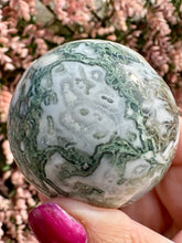 Load image into Gallery viewer, Moss Agate Sphere with stand|Natural Moss Agate|Crystal Sphere|Home Decor|Consciously Sourced
