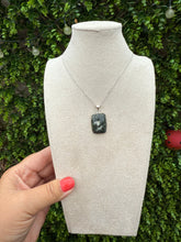 Load image into Gallery viewer, Preseli Bluestone Oblong Necklace set in 925 Silver on 18 inch Trace Chain
