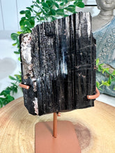 Load image into Gallery viewer, Black Tourmaline on Gold Stand from Brazil
