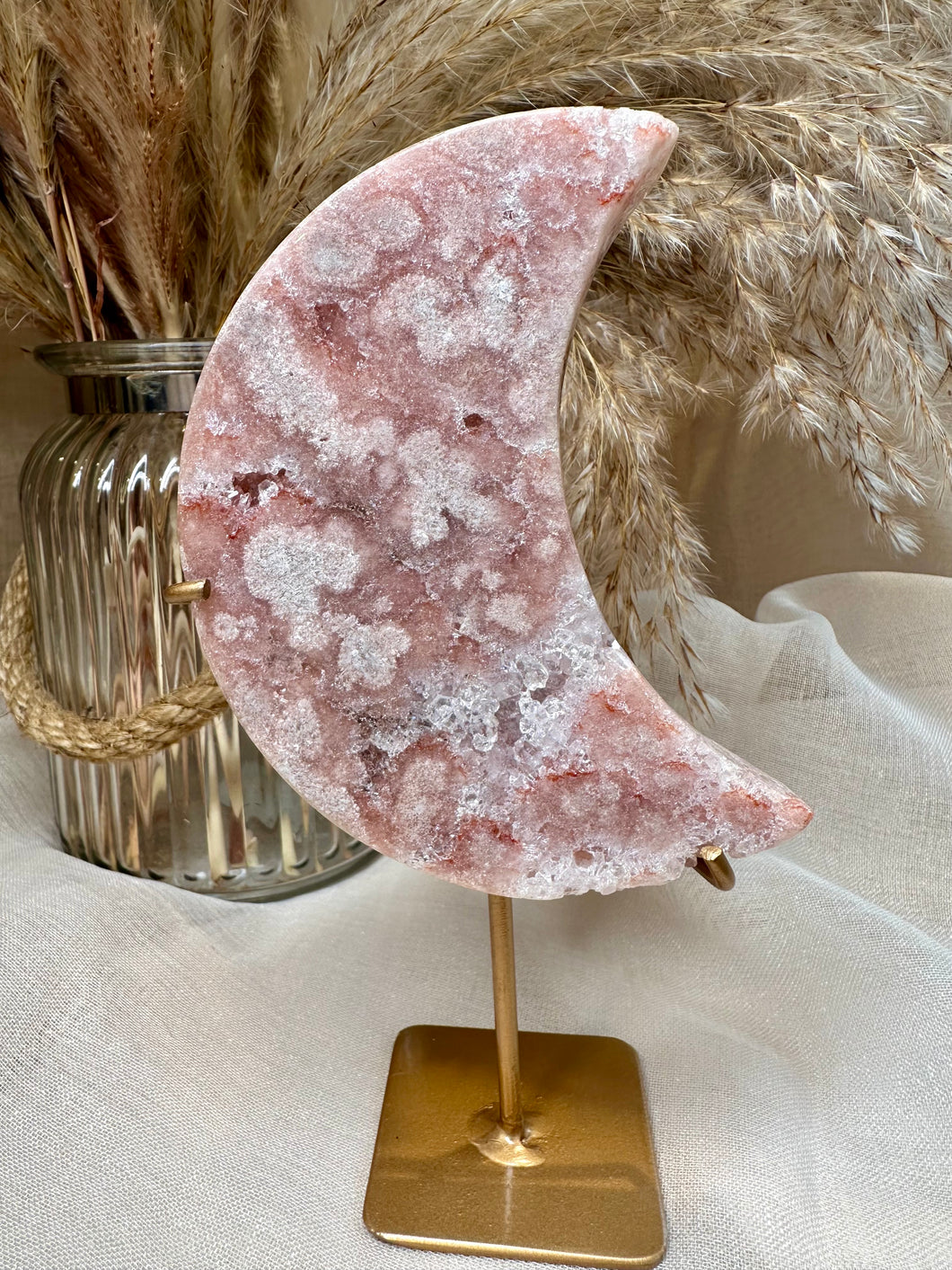 Pink Amethyst Moon on Custom Stand|Pink Amethyst from Brazil|Consciously Sourced|Moon Carving|Crystal Carving|Crystal Decor